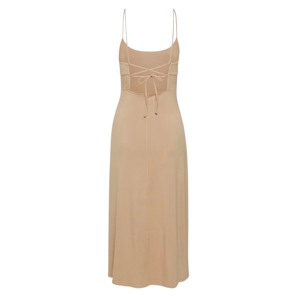 Wilfred Gold Camel Open-Back Dreamweaver Dress Size Large Relux Jersey with Slit - Picture 5 of 9